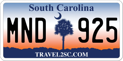 SC license plate MND925