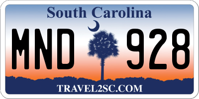 SC license plate MND928