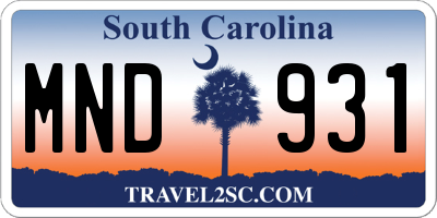 SC license plate MND931