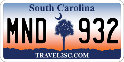 SC license plate MND932