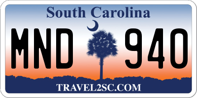 SC license plate MND940