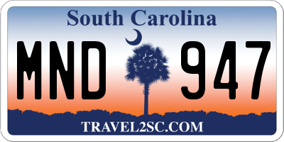 SC license plate MND947