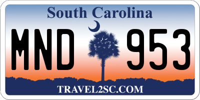 SC license plate MND953