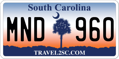 SC license plate MND960