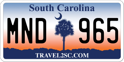 SC license plate MND965