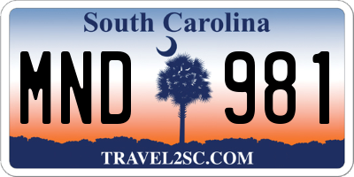 SC license plate MND981