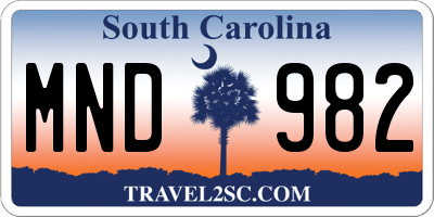 SC license plate MND982