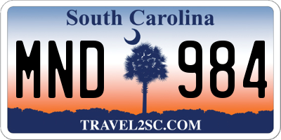 SC license plate MND984