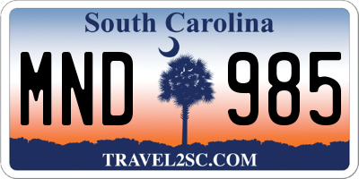 SC license plate MND985