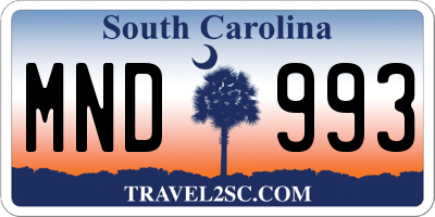 SC license plate MND993