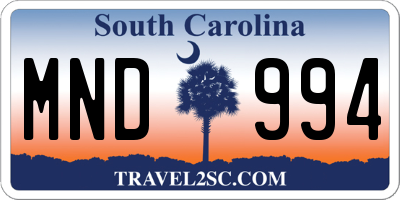 SC license plate MND994