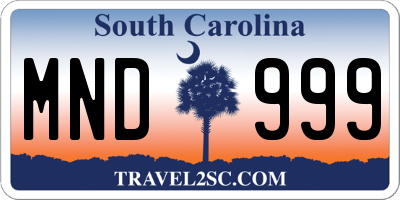 SC license plate MND999