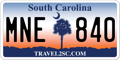 SC license plate MNE840