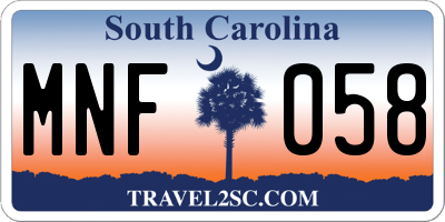 SC license plate MNF058