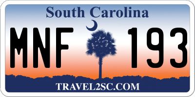 SC license plate MNF193
