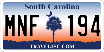 SC license plate MNF194
