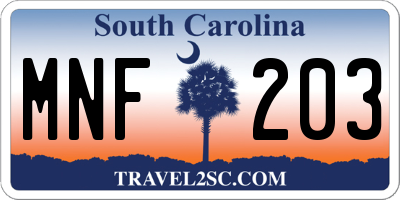SC license plate MNF203