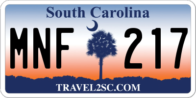 SC license plate MNF217