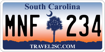 SC license plate MNF234