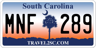 SC license plate MNF289