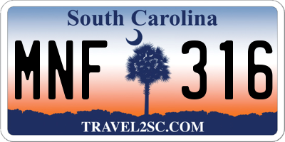 SC license plate MNF316