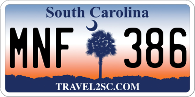 SC license plate MNF386