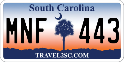 SC license plate MNF443