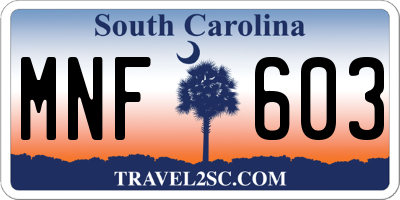 SC license plate MNF603