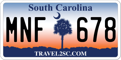 SC license plate MNF678