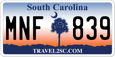 SC license plate MNF839
