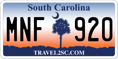SC license plate MNF920