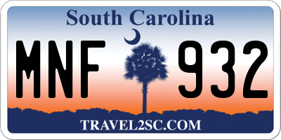 SC license plate MNF932