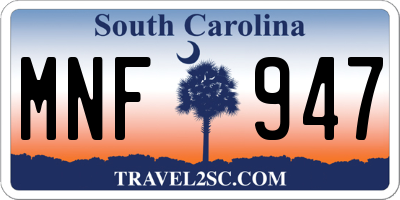 SC license plate MNF947