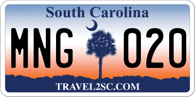 SC license plate MNG020
