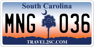 SC license plate MNG036