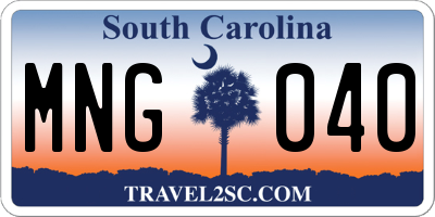 SC license plate MNG040