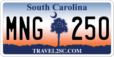SC license plate MNG250