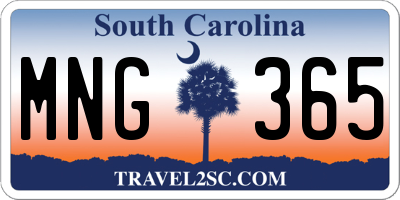 SC license plate MNG365