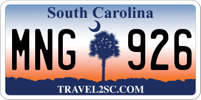 SC license plate MNG926