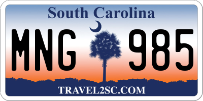 SC license plate MNG985