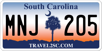 SC license plate MNJ205