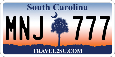 SC license plate MNJ777