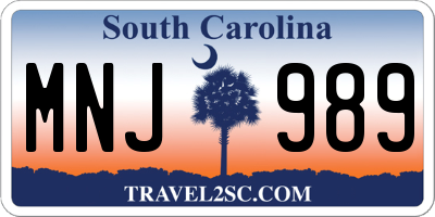 SC license plate MNJ989