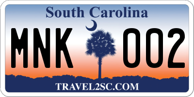 SC license plate MNK002