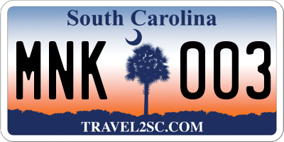 SC license plate MNK003