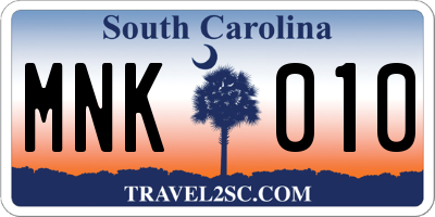 SC license plate MNK010