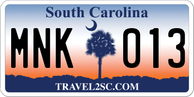 SC license plate MNK013