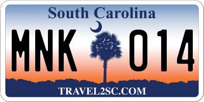 SC license plate MNK014