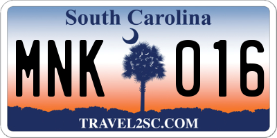 SC license plate MNK016