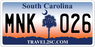SC license plate MNK026